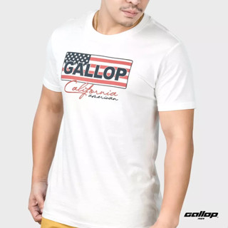 GALLOP : เสื้อยืดผ้าคอตตอนพิมพ์ลาย Graphic Tee รุ่น GT9105 สีขาว