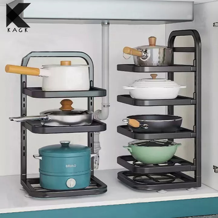 KAGK2-5ชั้น ชั้นวางกระทะ สามารถวางกระทะได้ ชั้นวางของในครัว วัสดุสแตนเลส ชั้นวางหม้อ ระยะทางที่ปรับได้