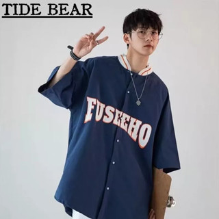 TIDE BEAR เสื้อชุดเบสบอลชาย เกาหลีย้อนยุคแขนสั้นลำลอง สไตล์วิทยาลัยสไตล์คู่หลวม