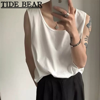 TIDE BEAR เสื้อกั๊กผู้ชาย อเมริกันย้อนยุคถนนฤดูร้อนสีทึบหลวมคู่เสื้อกั๊กลำลอง