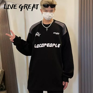 LIVE GREAT เสื้อกันหนาวผู้ชายแขนยาวแขนยาวรอบคอ