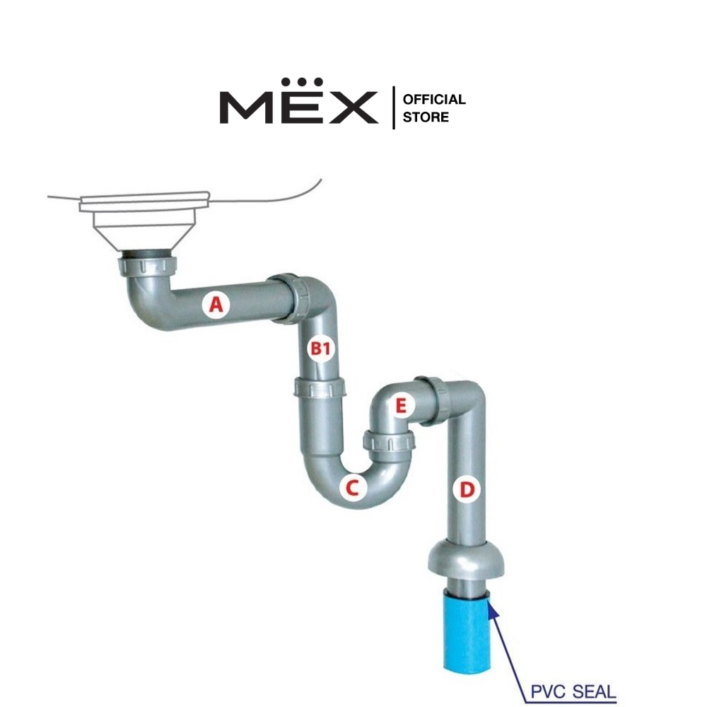 MEX รุ่น P51PP ท่อน้ำทิ้งอ่างล้างจาน พร้อมข้องอกันกลิ่น ชนิด 1 หลุม (3.5 นิ้ว)