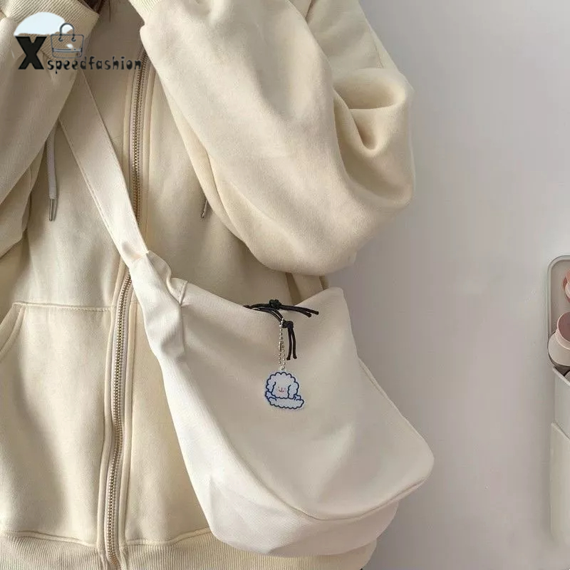 xspeedfashion(X1833) กระเป๋าสะพายข้างผ้าไนล่อนสีพื้นลายเส้น สไตล์เกาหลี(ไม่มีที่ห้อยแถม)
