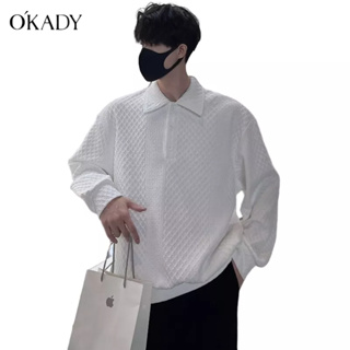 OKADY เสื้อโปโลผู้ชายฤดูร้อนใหม่อินเทรนด์เยาวชนยอดนิยมแฟชั่นวรรณกรรมแขนห้าส่วน