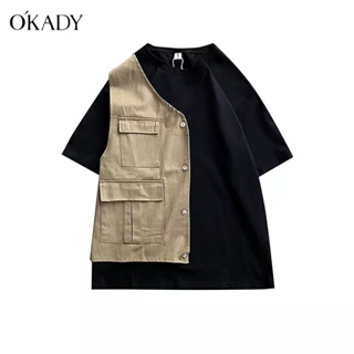 OKADY ใหม่ชายญี่ปุ่นรอบคอเสื้อยืดแฟชั่นทุกการแข่งขันเย็บแขนห้าส่วนเยาวชนยอดนิยมฤดูร้อนแขนสั้นด้านบน