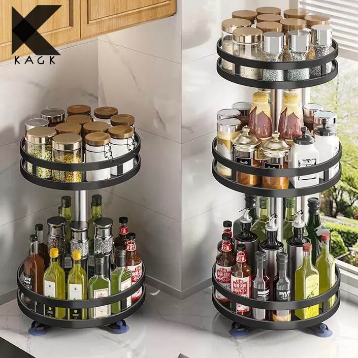 【KAGK】 ชั้นวาง หมุน ได้ 360° ที่ใส่เครื่องปรุง เครื่องครัว ชั้นวางเครื่องปรุงรสแบบหมุนได้ ชั้นวางครัวสแตนเลส ชั้นวางของครัวอเนกประสงค์
