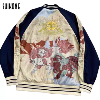 Suikone แจ็คเก็ตผู้ชาย เครื่องแบบเบสบอลย้อนยุคสไตล์อเมริกันข…