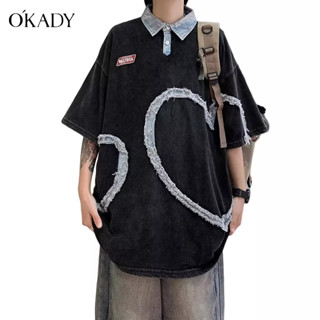 OKADY เสื้อเชิ้ตโปโลผู้ชายใหม่เรียบง่ายยอดนิยมประจำวันอินเทรนด์แฟชั่นแขนสั้นด้านบน