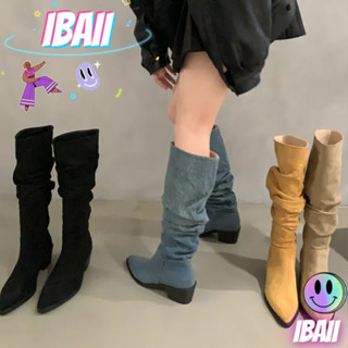 IBAII. ใหม่ รองเท้าบูทส้นสูง สไตล์เกาหลี ฝรั่งเศส ย้อนยุค