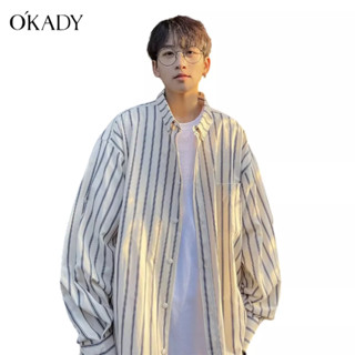 OKADY ใหม่ญี่ปุ่นผู้ชายลายเสื้อแขนยาวนักเรียนเสื้อหลวม