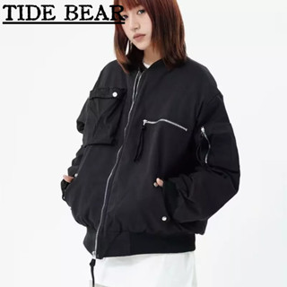 TIDE BEAR เสื้อผู้ชาย เกาหลีย้อนยุคสบายๆ ความรู้สึกระดับไฮเอนด์ของอารมณ์คู่ที่เรียบง่ายซิปยืนขึ้นปกเบสบอล