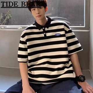 TIDE BEAR เสื้อโปโลผู้ชาย เกาหลีย้อนยุคสบายๆ แฟชั่นระดับไฮเอนด์ครึ่งแขนสั้นลายปกเสื้อยืด