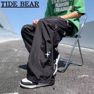 TIDE BEAR กางเกงลำลองผู้ชาย อเมริกันเรโทรถนน พิมพ์ดาวแฟชั่นกางเกงเชือกง่าย