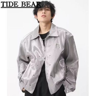 TIDE BEAR เสื้อผู้ชาย เกาหลีย้อนยุคสบายๆ อารมณ์ระดับไฮเอนด์คู่ซิปสีสดใสเสื้อลำลองแฟชั่นสำหรับผู้ชายและผู้หญิง