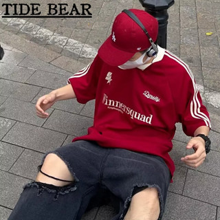 TIDE BEAR เสื้อยืดผู้ชาย อเมริกันถนนสาม-บาร์ย้อนยุคกีฬาเสื้อฮิปฮอปหลวมน้ำแบรนด์คู่สั้น-แขน