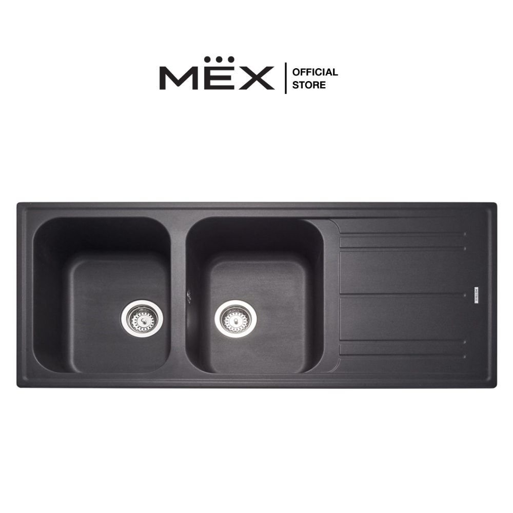 METRIX รุ่น MOS21BLอ่างล้างจาน 2 หลุม 1 ที่พัก เนื้อแกรนิตสังเคราะห์ (สีดำ) by MEX