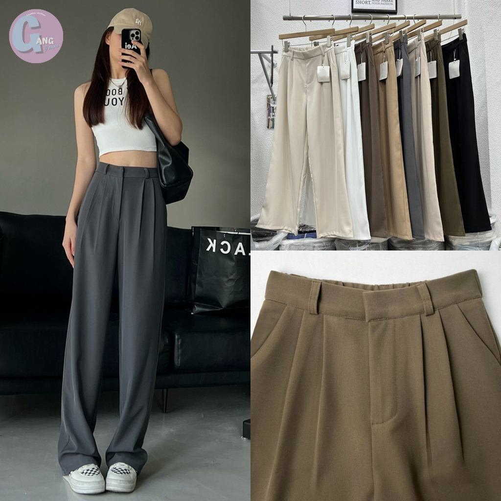 Gang_jeans #9117(K)กางเกงขายาว เบสิคลุค ทรงกระบอก ซิปซ่อน เอวสูง ผู้หญิง ใส่สบาย