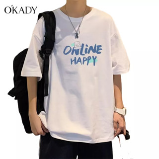 OKADY เสื้อยืดแขนสั้นผู้ชายฤดูร้อนใหม่อินเทรนด์เสื้อผ้าครึ่งแขนหลวมและสดชื่น