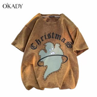 OKADY เสื้อยืดคอกลมแขนสั้นผู้ชายฤดูร้อนใหม่ทุกวันแฟชั่นอินเทรนด์ในเมือง