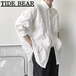 TIDE BEAR เวอร์ชั่นเกาหลีของย้อนยุคลำลองยาว-แขนถนนสูงสีทึบนูนนูนหลวมเสื้อด้านบน