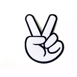 ตัวรีดติดเสื้อ สัญลักษณ์นิ้วมือ รักโลก สันติภาพ Peace Hand Sign สีขาว ตัวรีด (Size M) อาร์มรีด อาร์มรีดติดเสื้อ