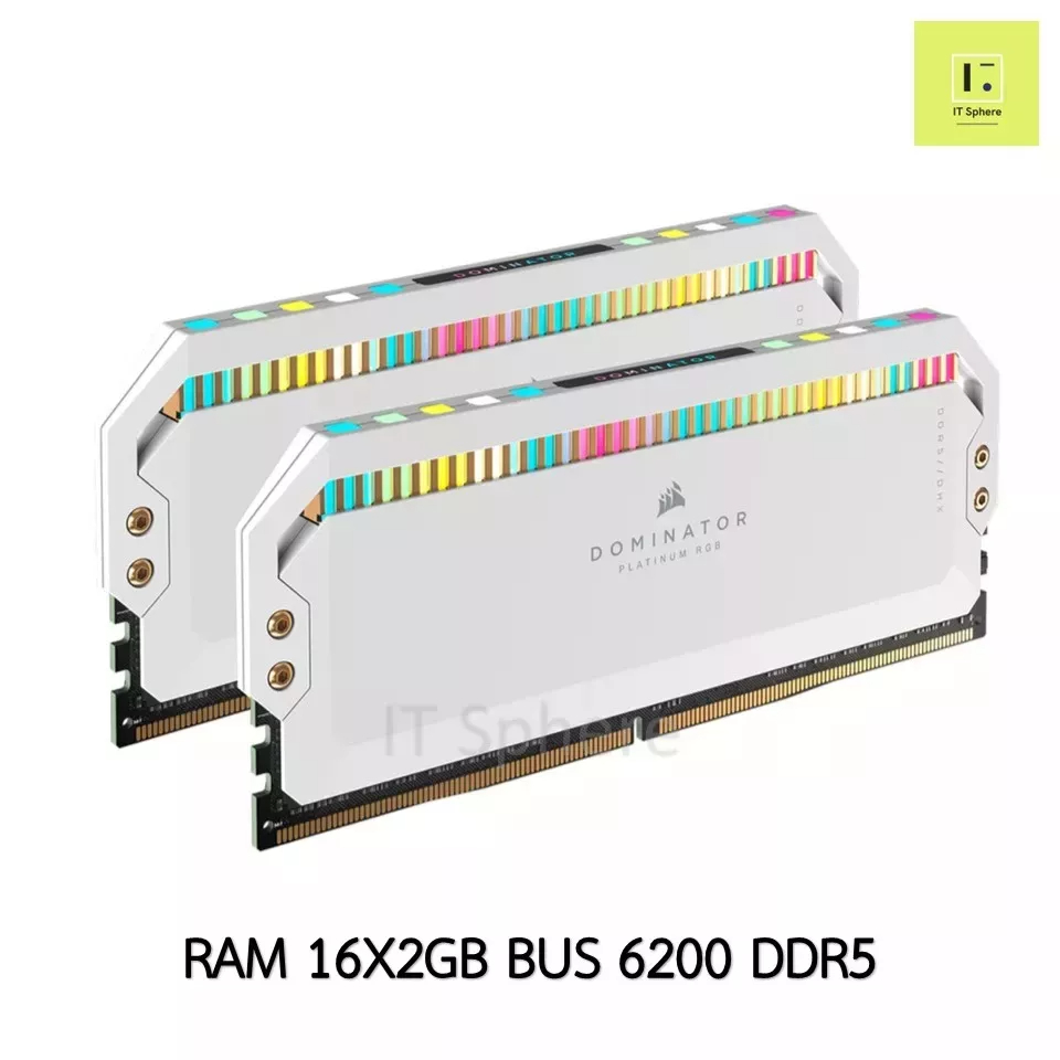 แรม Dominator 32GB Bus 6200 DDR5 สีขาว (RAM DOMINATOR PLATINUM RGB 32GB (2 x 16GB) DDR5 6200MHz C36 : CMT32GX5M2X6200C36