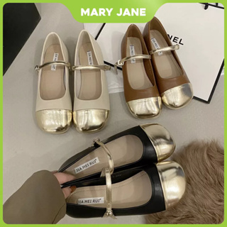 [MJ] รองเท้าสตรีแมรี่เจนบล็อกสี ย้อนยุค หัวกลม รองเท้าแตะ 35-40