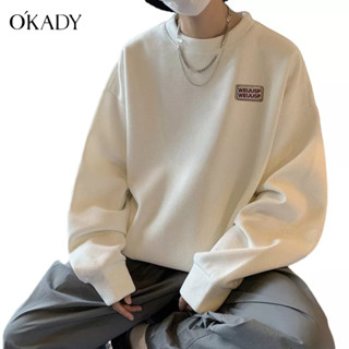 OKADY ใหม่วาฟเฟิลเสื้อกันหนาวผู้ชายฤดูใบไม้ร่วงอเมริกันย้อนยุคด้านบนแบรนด์น้ำหลวมรอบคอเสื้อลำลอง