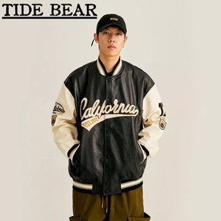 TIDE BEAR เครื่องแบบเบสบอลชาย อเมริกันเรโทรถนน ปูหนังหลวมคู่นักบินปักเสื้อลำลองเสื้อแจ็คเก็ต