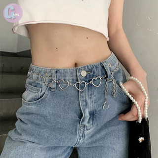 Gang_jeans เข็มขัดโซ่หัวใจ &amp; เข็มขัดลายสแตนเลสเข็มขัด สามารถใช้คล้องกระโปรงหรือกางเกงได้ ผู้หญิง ผู้ชาย ฟรีไซส์ พร้อมส่ง