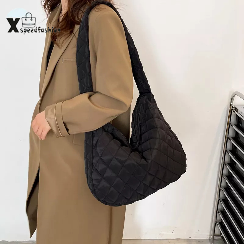 xspeedfashion(X1846) กระเป๋าสะพายไหล่ใบหญ่เป็นผ้าโพลีเอสเตอร์นุ่มๆ