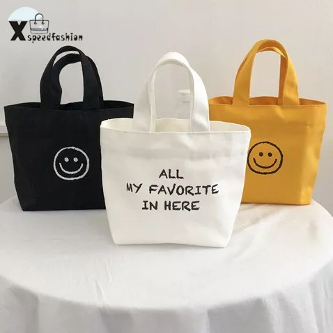 xspeedfashion(X1836) กระเป๋าถือหน้ายิ้มใบเล็กมินิมอล ALL MY FAVORITE มี5สี(สกรีน2หน้า)