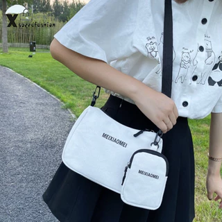 (ส่งด่วน)xspeedfashion(X1646) -m3กระเป๋าสะพายข้าง ผ้าแคนวาส กระเป๋ามีลูก กระเป๋าเซ็ต