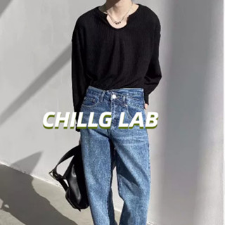 CHILLG LAB เสื้อสเวตเตอร์ป๊อปขี้เกียจเทรนด์ผู้ชายและผู้หญิงเสื้อคลุมใหม่ฤดูใบไม้ผลิหลวมญี่ปุ่นแยกลําลองคอวีอารมณ์อินเทรนด์