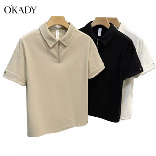 OKADY ฤดูร้อนใหม่ชายแนวโน้มแฟชั่นญี่ปุ่นมาตรฐานเสื้อโปโลสีทึบเยาวชนนิยมแขนสั้นเรียบง่าย