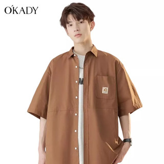 OKADY ฤดูร้อนญี่ปุ่นย้อนยุคแขนสั้นเสื้อเชิ้ตผู้ชายและผู้หญิงใหม่หล่อหลวมสบาย ๆ เสื้อแจ็คเก็ตเครื่องมือส่วนบาง