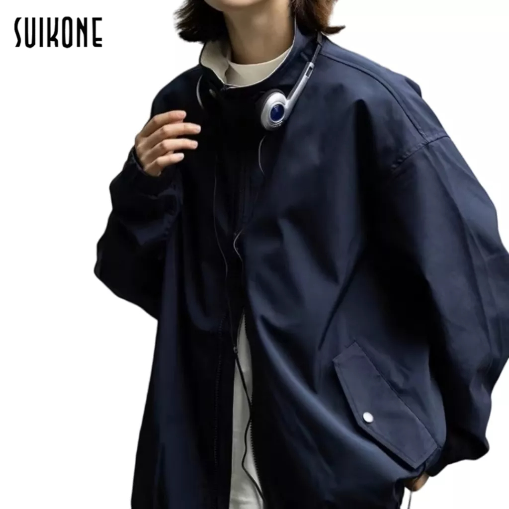 Suikone เสื้อแจ็คเก็ตผู้ชายแขนยาวแฟชั่นญี่ปุ่นสไตล์ฮาราจูกุสีทึบเสื้อทำงานทรงหลวมใส่ได้ทั้งชายและหญิง