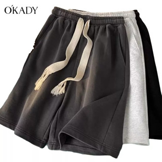 OKADY ฤดูร้อนใหม่ของผู้ชายกีฬากางเกงขาสั้นหลวมอินเทรนด์สีทึบทั้งหมดจับคู่กางเกงลำลอง