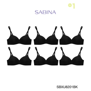 Sabina เสื้อชั้นใน (Set 6 ชิ้น) Invisible Wire (ไม่มีโครง) รุ่น Pretty Perfect รหัส SBXU8201BK สีดำ