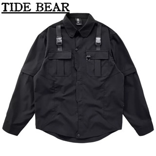 TIDE BEAR อเมริกันย้อนยุคถนนแขนยาว สไตล์การทำงาน,แฟชั่นระดับไฮเอนด์,ซิปแขนที่ถอดออกได้,แจ็คเก็ตคอพับ