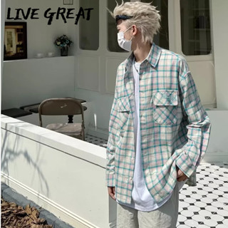 LIVE GREAT เสื้อเชิ้ตผู้ชาย เทรนด์ใหม่ แฟชั่น ส่วนบาง เรียบง่าย ทุกแมตช์ ลายสก๊อต ด้านบน หลวม สบาย ๆ เสื้อแจ็คเก็ตแขนยาว