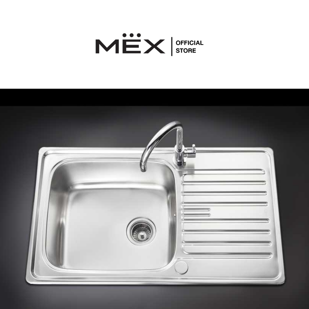 MEX รุ่น BIX1B อ่างล้างจาน 1 หลุม 1 ที่พัก ขนาดอ่าง 86 x 50 ซม. สเตนเลส สตีล AISI 304