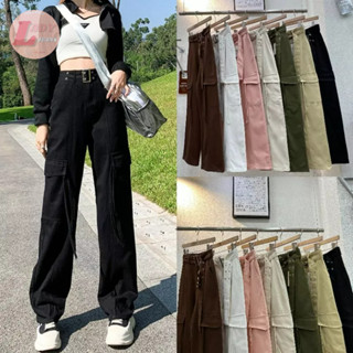 LADY_JEANS #7920กางเกงขายาว แนวY2K ฟรีเข็มขัด ทรงกระบอก กางเกงแฟชั่น ผู้หญิง สีขาว