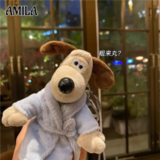 AMILA Wallace และ Gromit จี้น่ารักตุ๊กตาเสื้อคลุมอาบน้ำตุ๊กตาคู่พวงกุญแจกระเป๋านักเรียนนักเรียนเครื่องประดับ