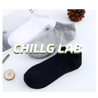 CHILLG LAB ถุงเท้าผ้าฝ้ายสีขาว / ดําระบายอากาศสบาย ๆ หลากหลายแบบฤดูร้อนสําหรับผู้ชาย