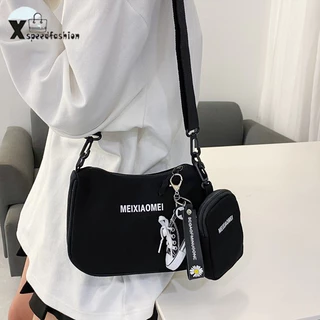 (ส่งด่วน)xspeedfashion(X1646) -m3กระเป๋าสะพายข้าง ผ้าแคนวาส กระเป๋ามีลูก กระเป๋าเซ็ต