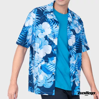 GALLOP : Mens Wear Graphic Print Hawaii Shirt เสื้อฮาวาย รุ่น GW9027 สี Blue - ฟ้า / ราคา 1590.-