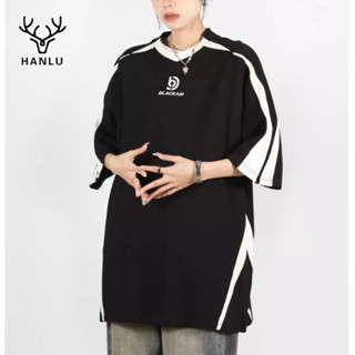 HANLU เสื้อยืด แฟชั่นแบรนด์ใหม่คอกลมแขนสั้นเสื้อยืดผู้ชายเทรนด์วัยรุ่นยอดนิยมของญี่ปุ่น