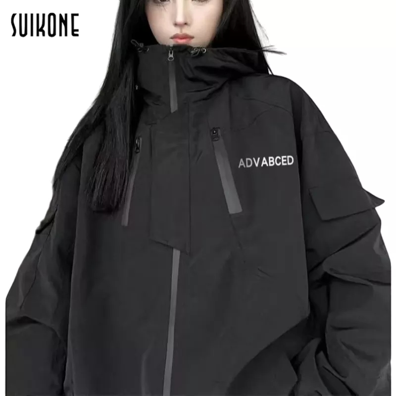 Suikone เสื้อแจ็คเก็ตผู้ชายแขนยาว เสื้อแจ็คเก็ตกีฬากลางแจ้งทรงหลวมยอดนิยมของอเมริกา ใส่ได้ทั้งชายและหญิง