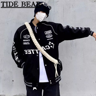 TIDE BEAR เสื้อผู้ชาย อเมริกันเรโทรถนน คู่สวมใส่แข่งพิมพ์จดหมายเบสบอลแจ็คเก็ตรถจักรยานยนต์ระดับไฮเอนด์